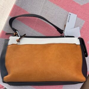 JustFab Black and Tan Shoulder Bag